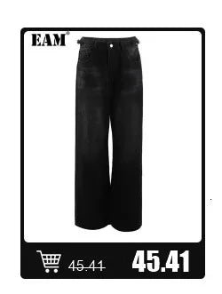 [EAM] Women Black Drawstring Big Size Casual T-shirt New Round Neck Short Batwing Sleeve Fashion Tide Spring Summer 2025 1DJ1031