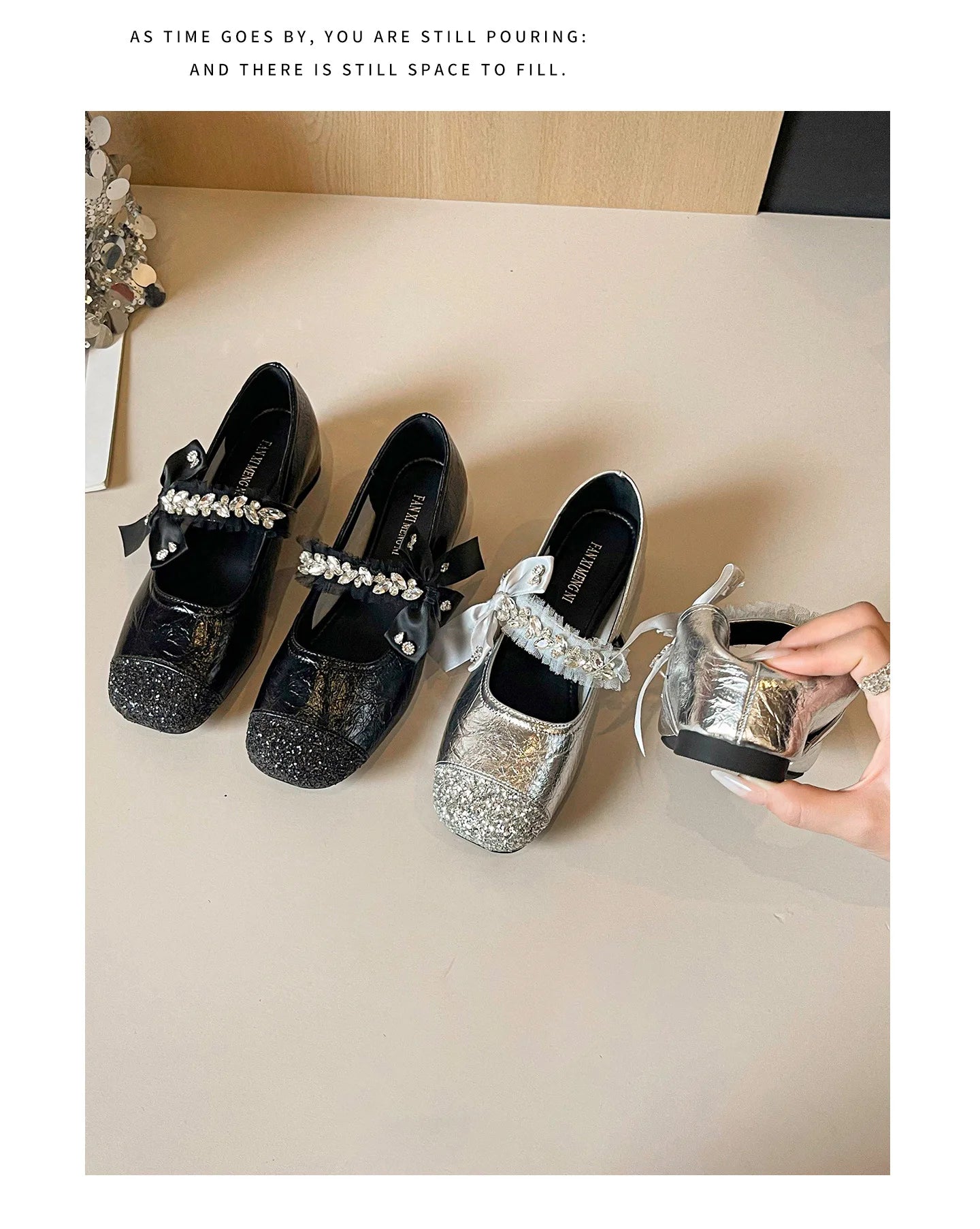 Elegant Rhinestone Bowknot Mary Jane Flats For Women
