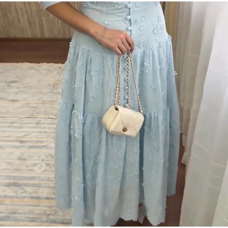 Floral Puff Sleeve Empire Waist Long Dress for Women