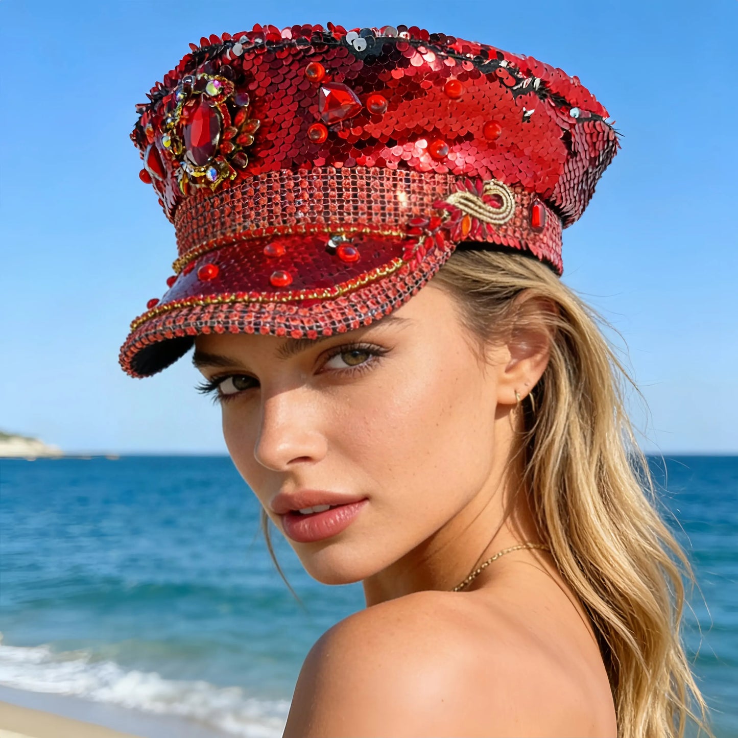 Black Luxury Steampunk Rhinestone Baseball Cap for Women