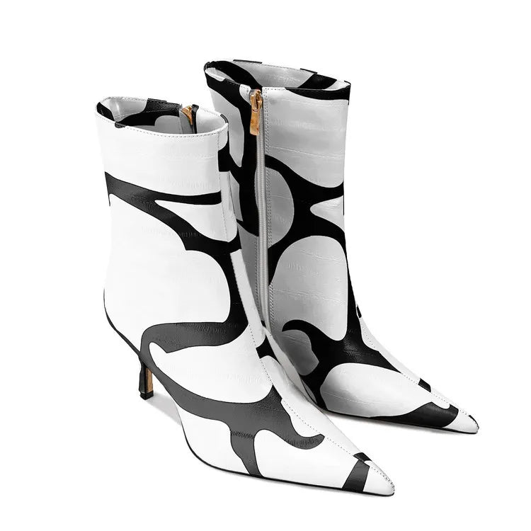 Fashion Trendy Pointed Toe High Heel Ankle Boots With Side Zipper for Women
