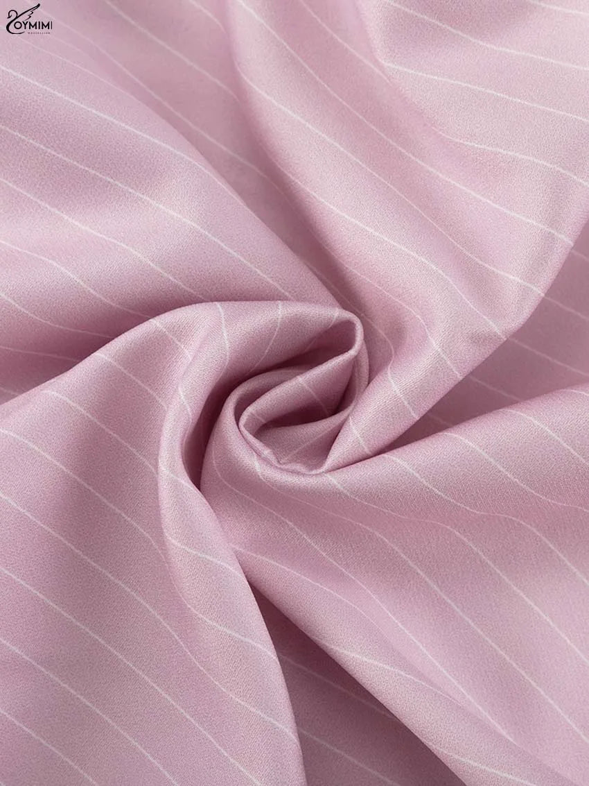 Oymimi Casual Pink 2 Piece Sets Woman Outfits Fashion V-Neck Lace-Up Long Sleeve Blouses And High Waist Slim Mini Skirts Sets