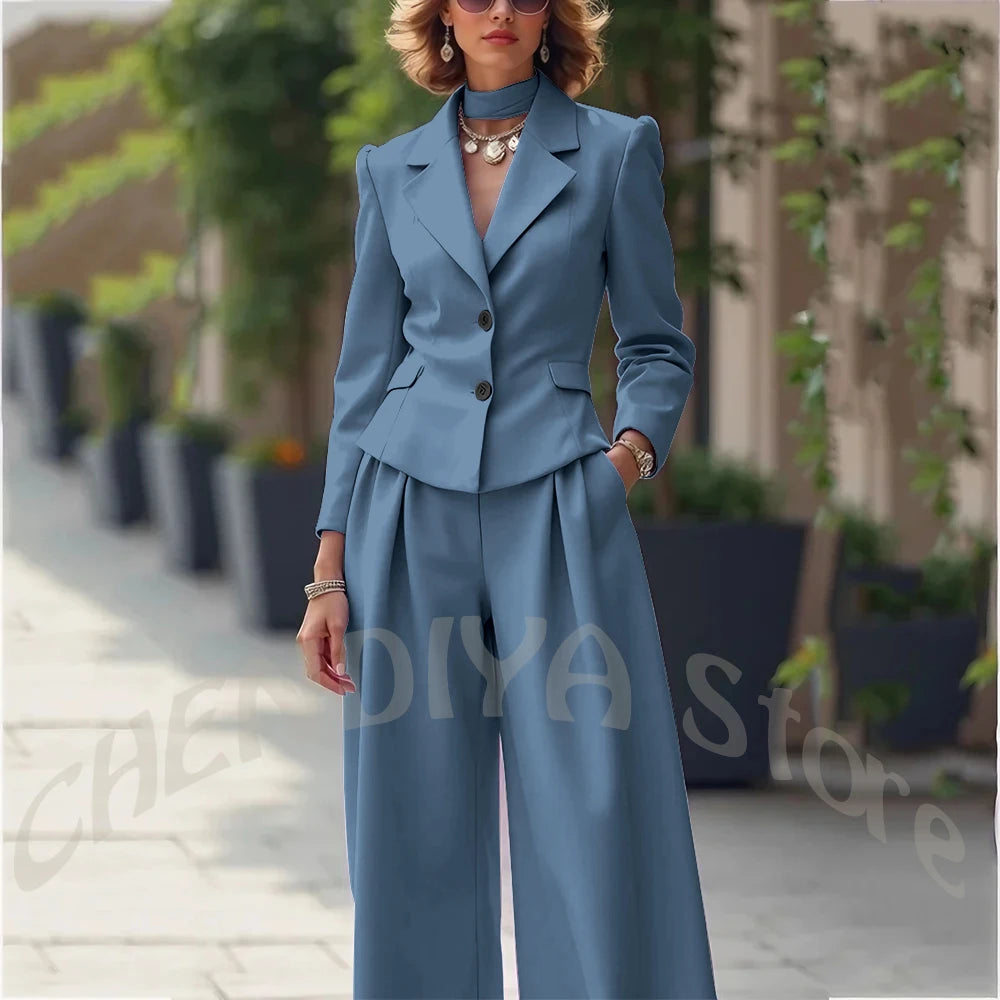 Elegant Notch Lapel Tailored Two Piece Suit Set for Women