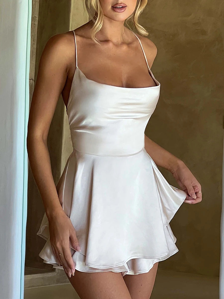 Satin Cowl Neck Jumpsuit With Open Back Detail for Women