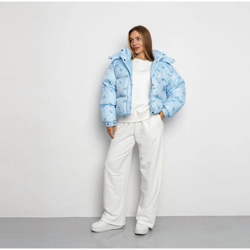 Casual Printed Zip Front Hoodie Jacket for Women