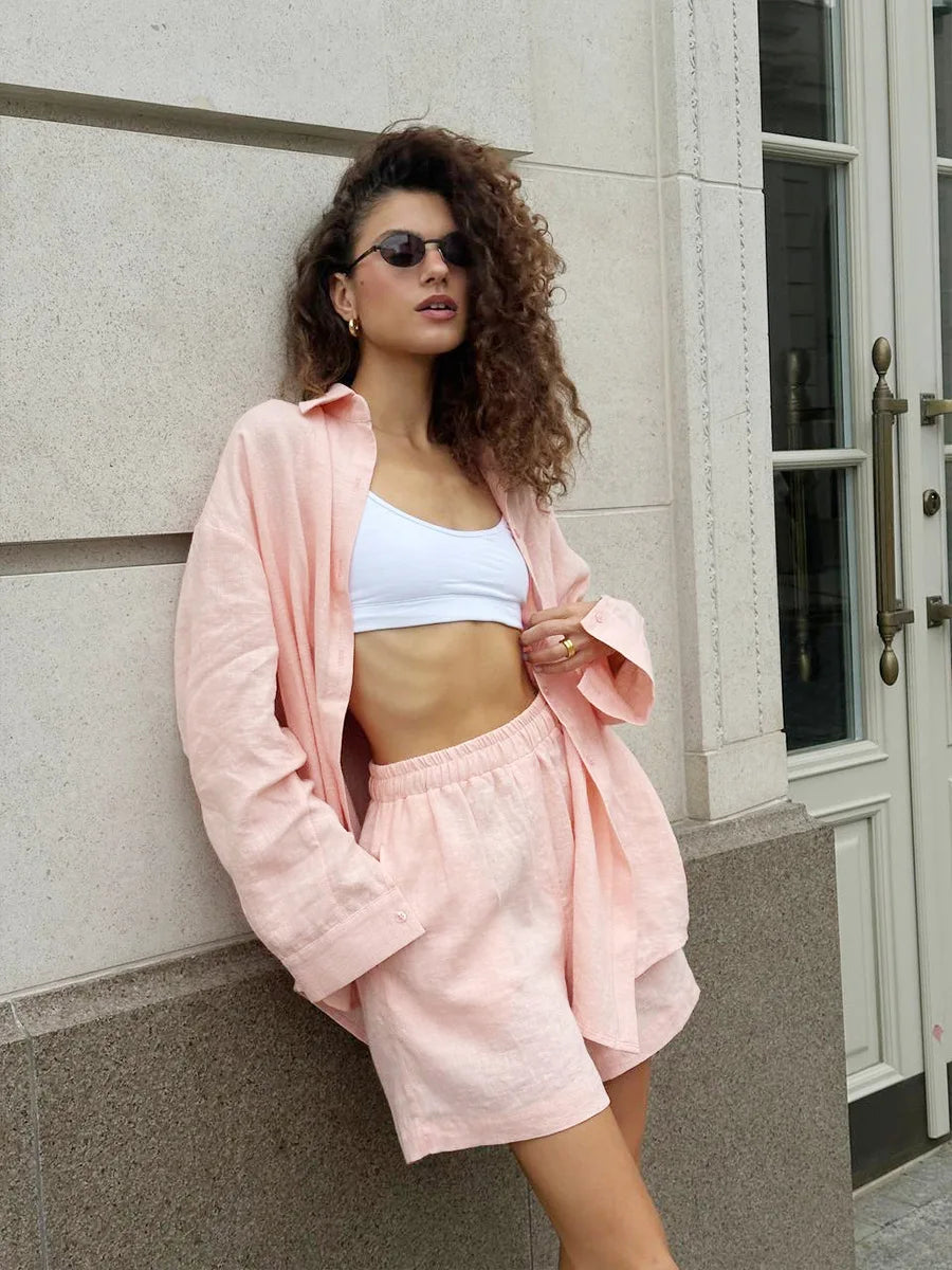 Lightweight White Cotton Summer Two Piece Set for Women