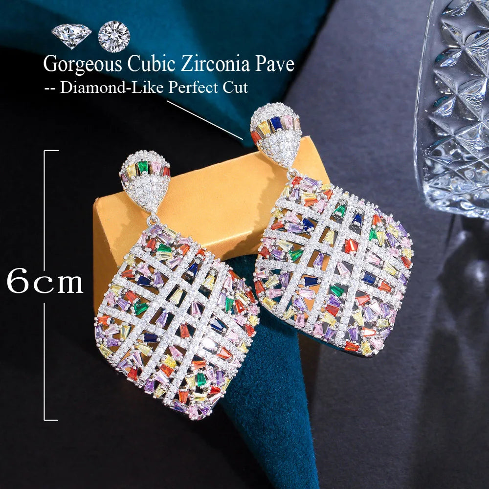 Colorful Cubic Zirconia Cross Earrings