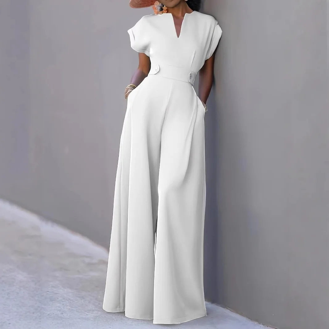 Elegant V Neck High Waist Wide Leg Sleeveless Jumpsuit for Women