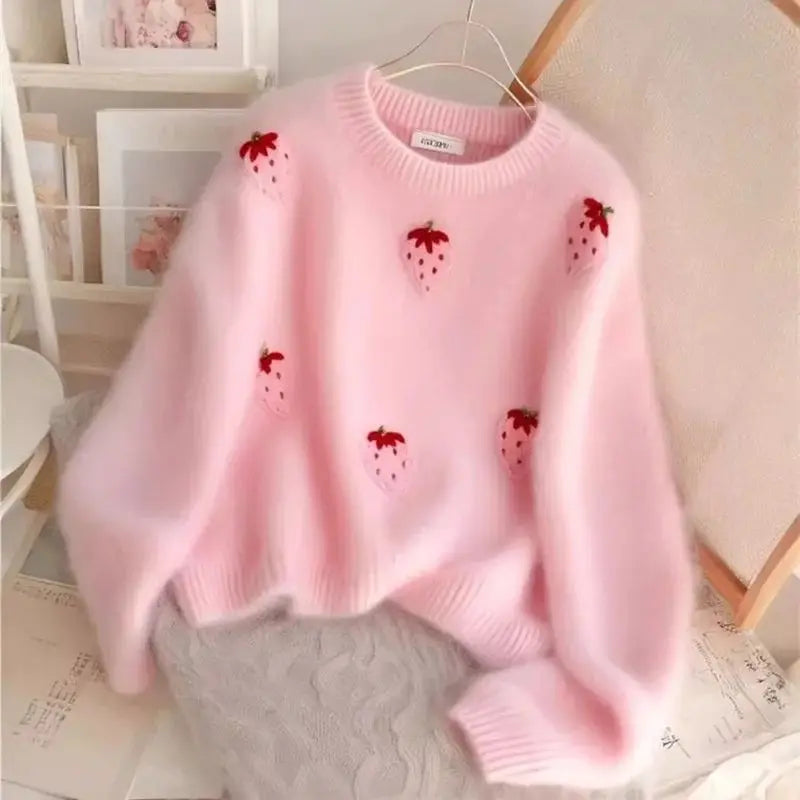 Pink Embroidered Mink Cashmere Sweater