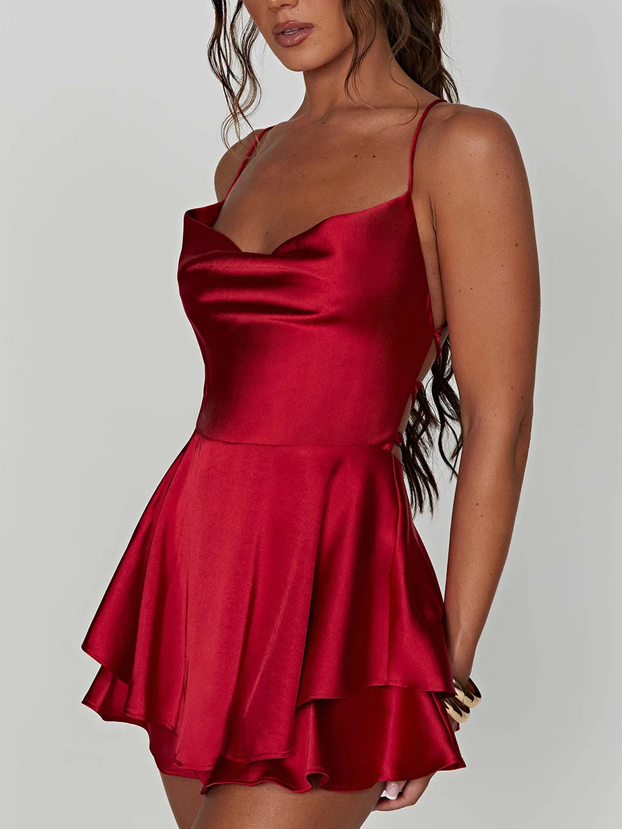 Satin Cowl Neck Jumpsuit With Open Back Detail for Women