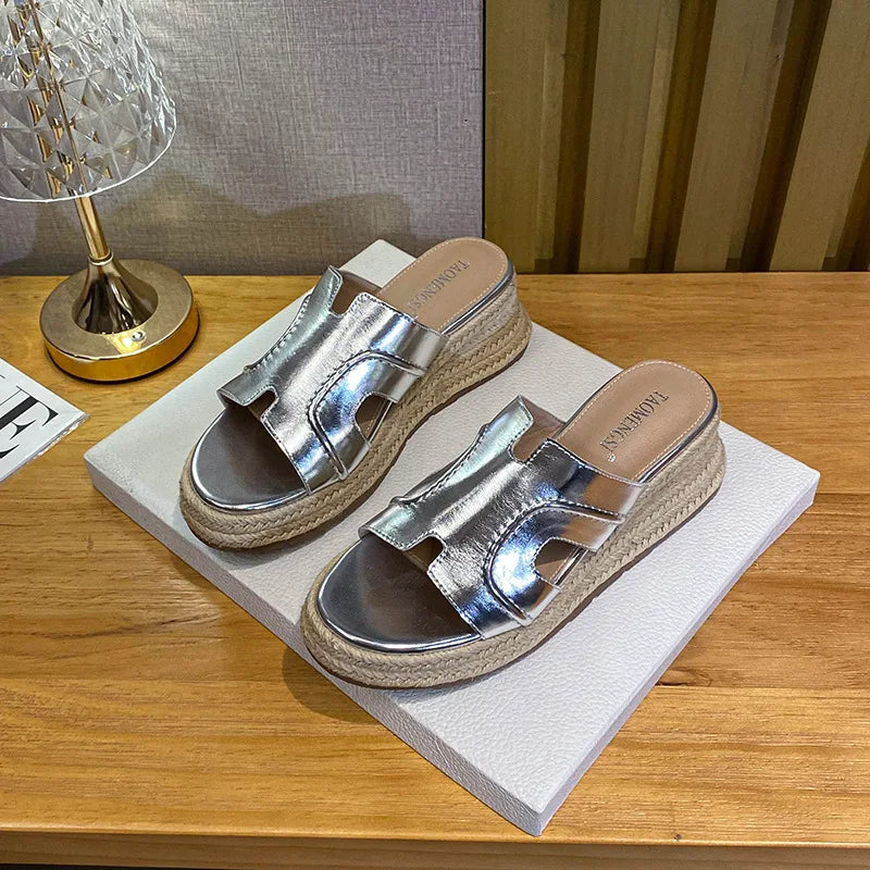 Vintage Retro Wide Strap Platform Casual Sandals For Women