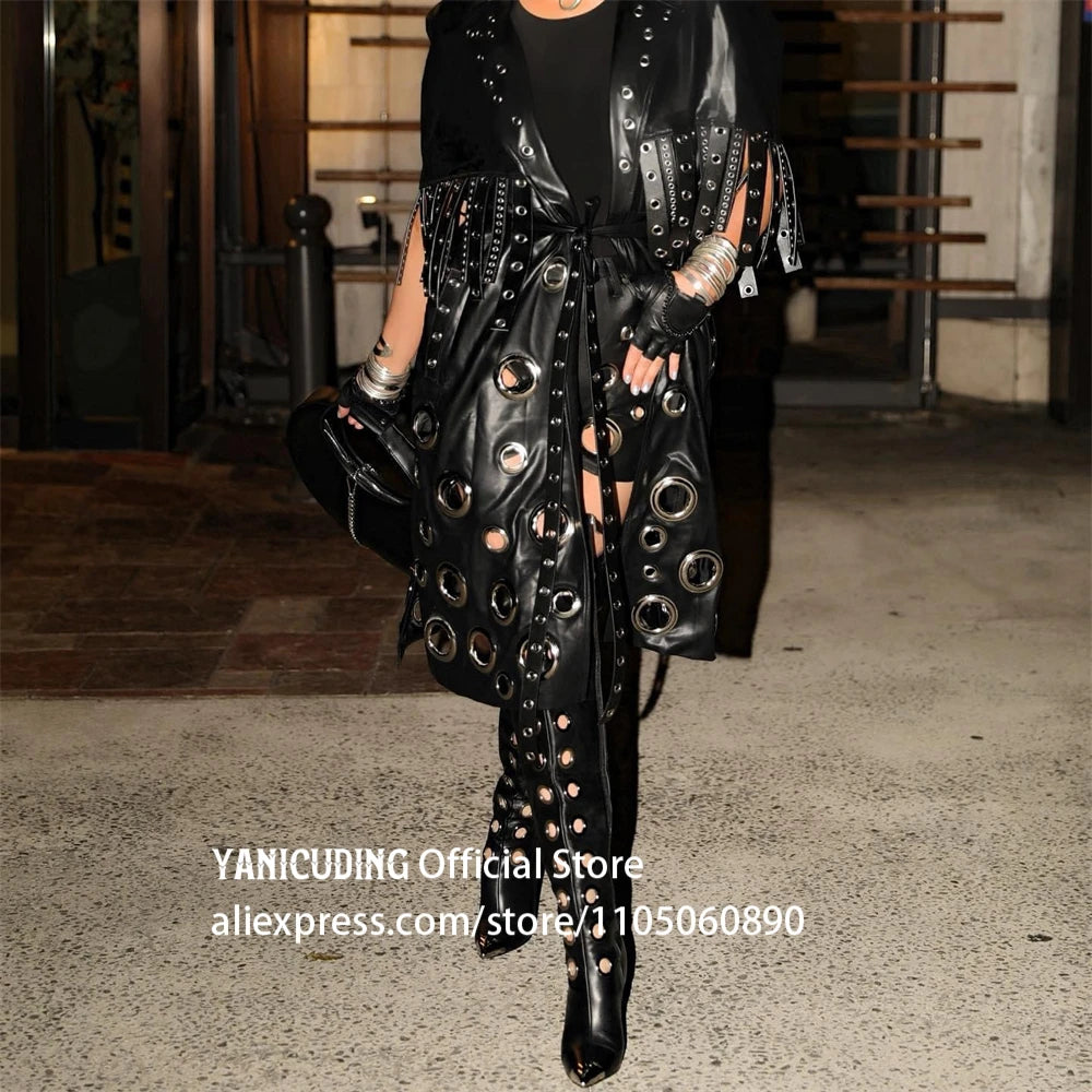 Metal Eyelet Pointed Toe Over The Knee Boots for Women