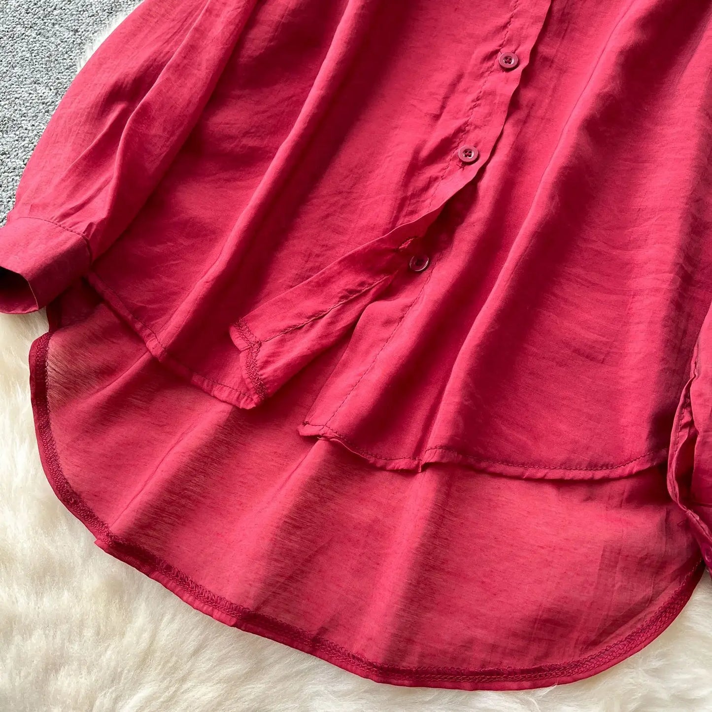 Elegant Long Sleeve Turn Down Collar Solid Color Two Piece Set for Women