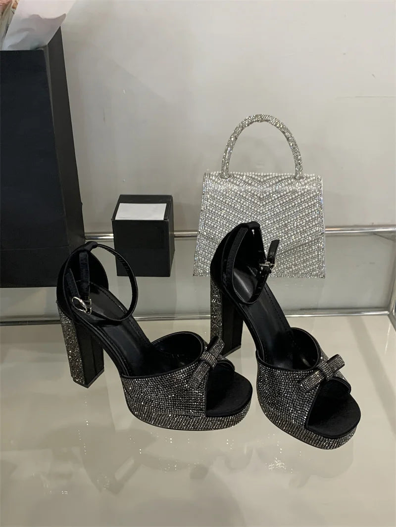 Crystal Bowknot Open Toe Platform Sandals for Women