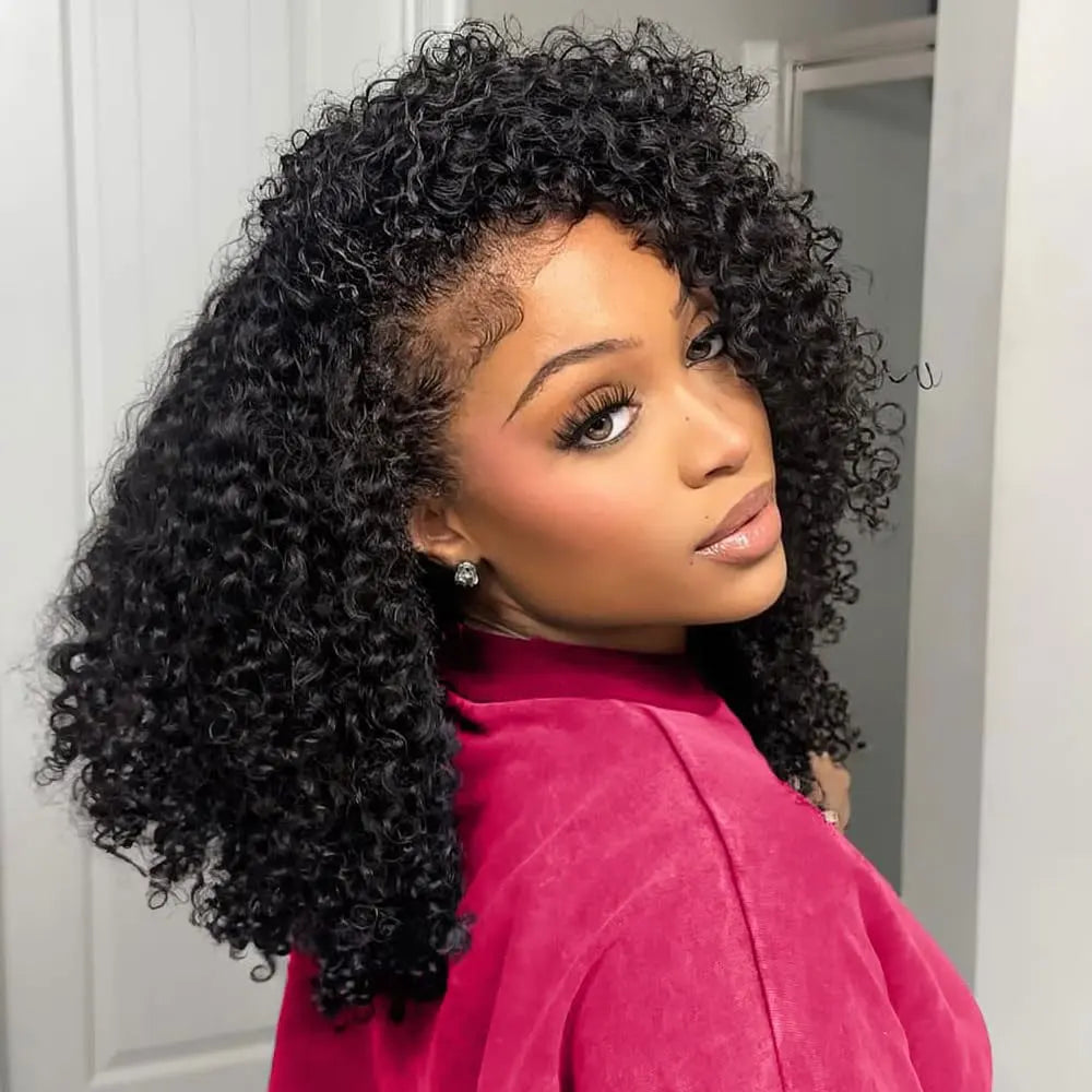 Long Remy Kinky Curly Human Hair Half Wig for Women