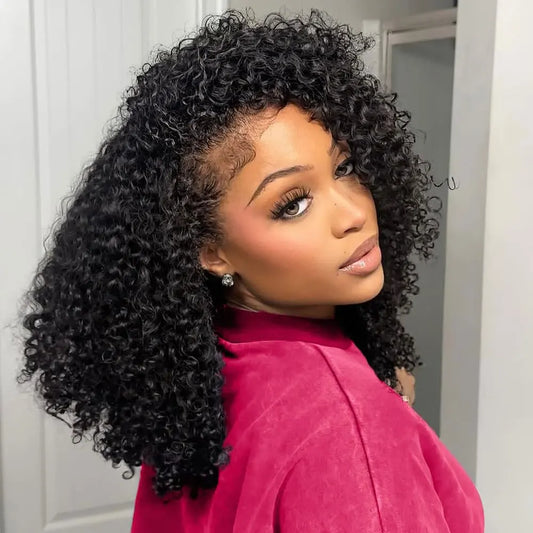 Long Remy Kinky Curly Human Hair Half Wig for Women