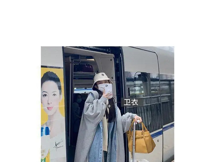 Hooded Mid Length Loose Spliced Casual Coat for Women