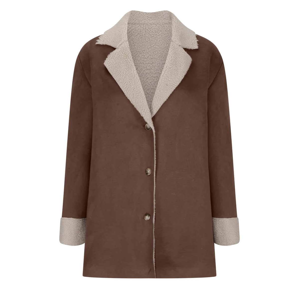 Warm Fleece Lined Suede Coat With Notch Lapel for Women