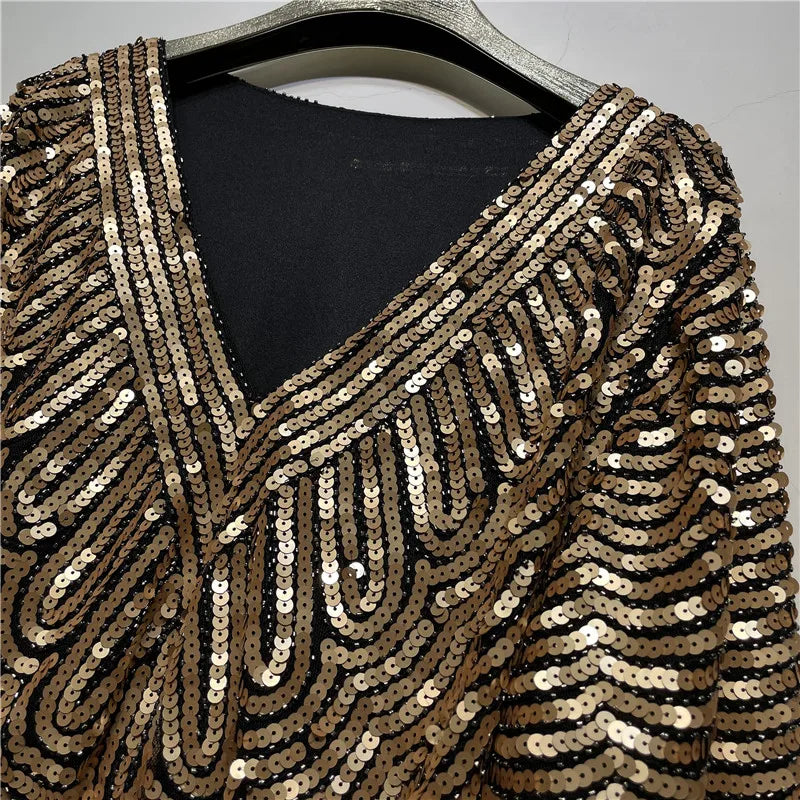 Ladies New Heavy Handmade Bling Beaded Sequins Batwing Sleeve Top Slimming Oversized Blouse Elegant Nightclub Pullover Shirts