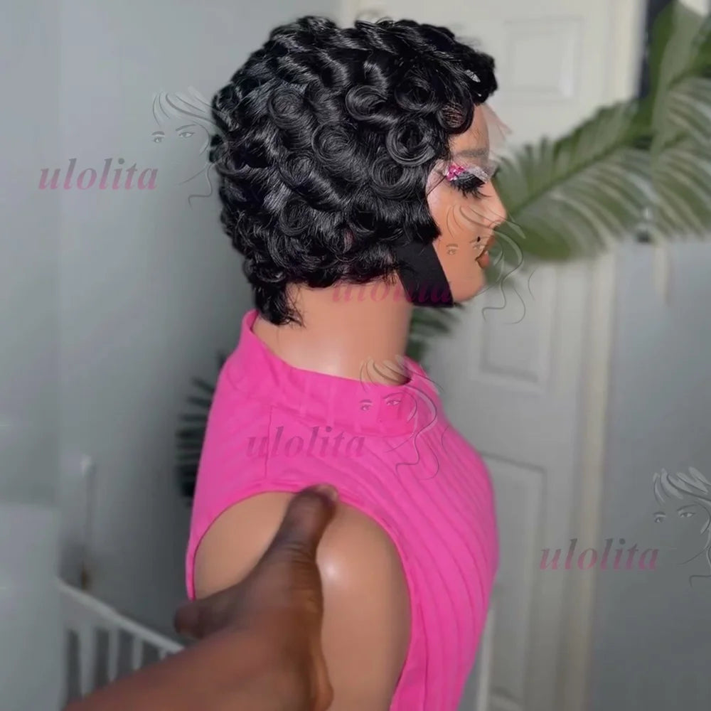 Curly Pixie Cut Lace Front Human Hair Wig for Women