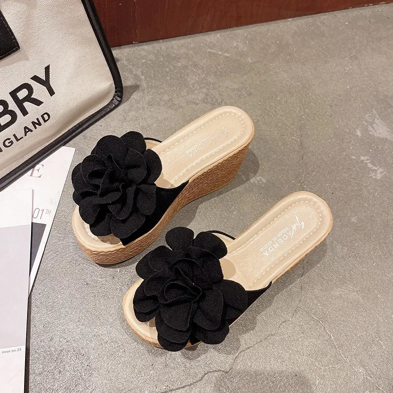Floral Print Platform Wedge Sandals