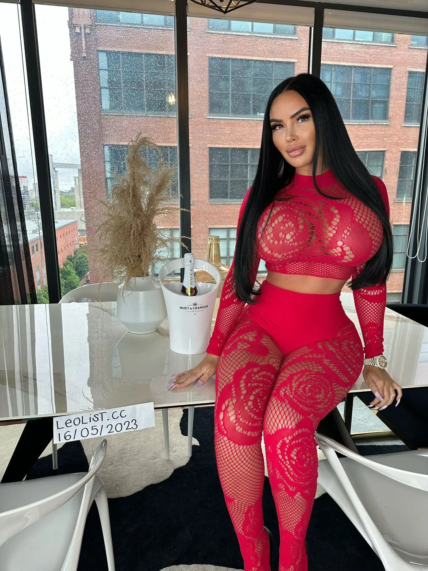 Chic Sheer Mesh Crochet Floral Two Piece Set for Women