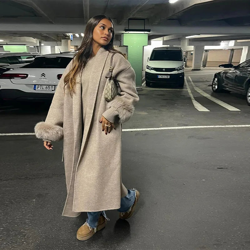 Elegant Longline Turn Down Collar Winter Coat for Women