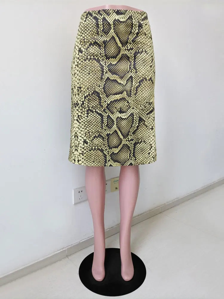 Snakeskin Patchwork High Waist Skirt