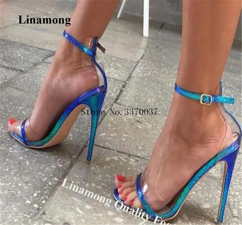 Transparent Open Toe Stiletto Ankle Strap Sandals for Women