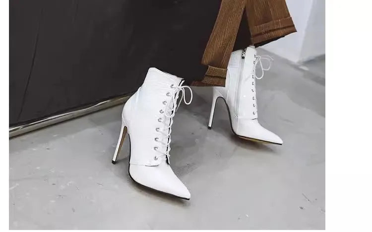 Chic Pointed Stiletto High Heel PU Leather Ankle Boots for Women