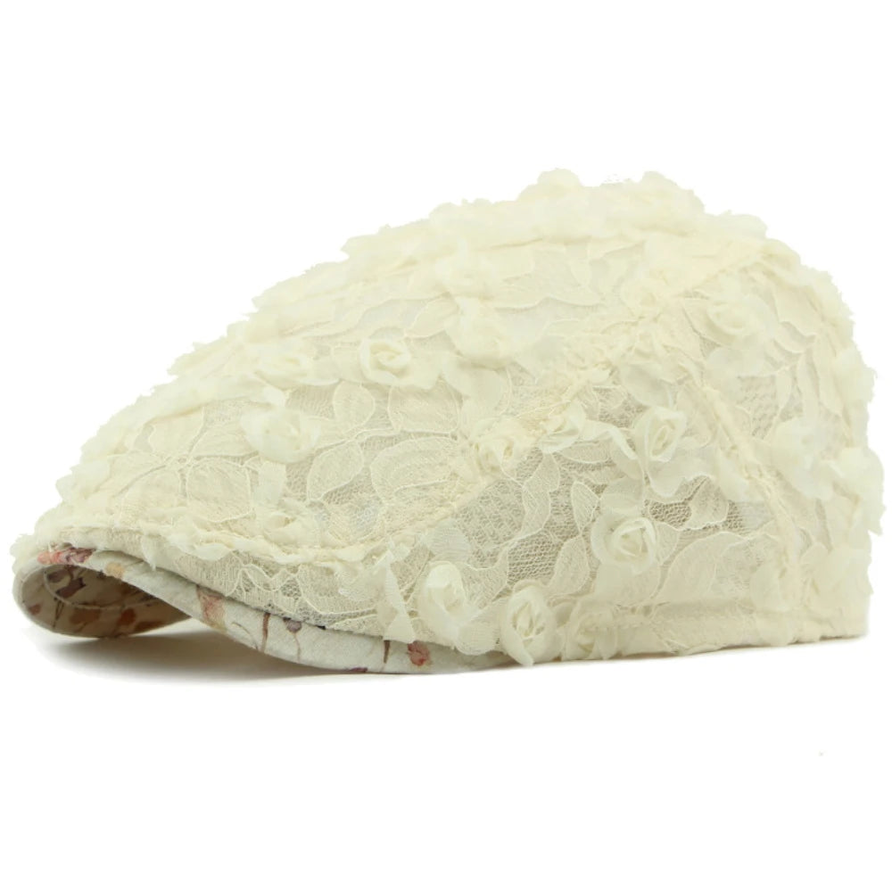 Spring Summer Floral Lace Mesh Beret Hat for Women