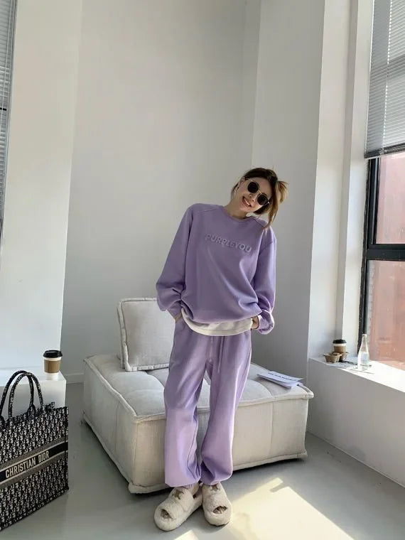 Thick Tracksuit Women Two Pieces Set Sweatshirts Pullover Hoodies Pockets Pants Suit Trousers Sports Matching Sets Autumn Spring