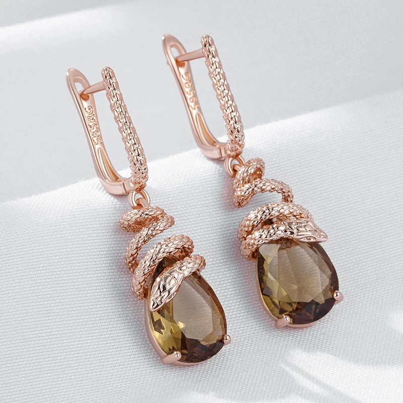 Brown Cubic Zirconia Snake Drop Earrings