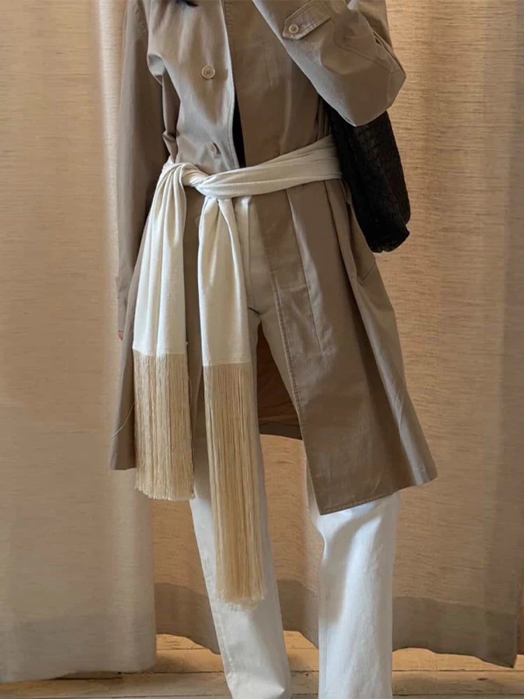 Chic Fringe Tassel Satin Waist Bag With Flowing Strap for Women
