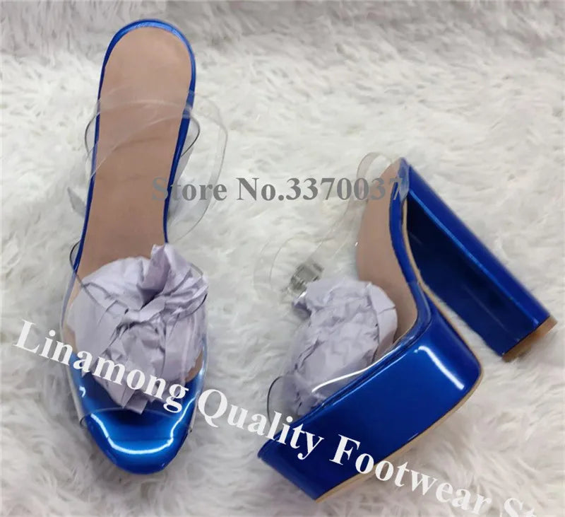 Transparent Platform Sandals With Square Heel And Adjustable Strap For Women