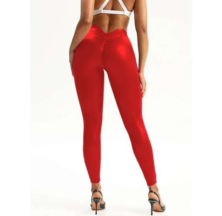 Sexy Pants for Women Fashionable and Versatile Pencil PU Leather Elastic Tight V-waist Trousers Female Summer and Fall 2025 New