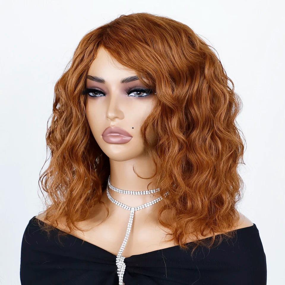Natural Brown Pixie Cut Water Wave Human Hair Wig For Women