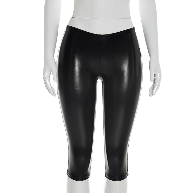 Low-Rise Leather Patchwork Bodycon Pants for Women