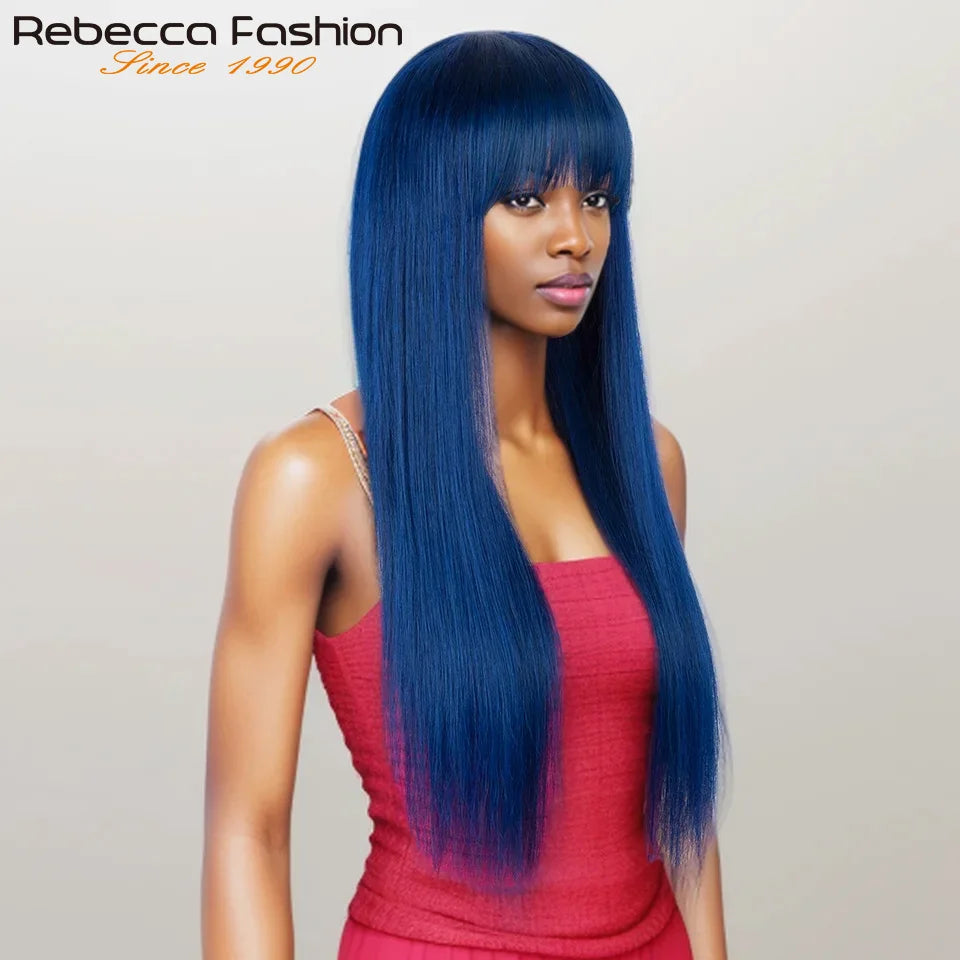 Glueless Straight Human Hair Wig With Bangs for Women
