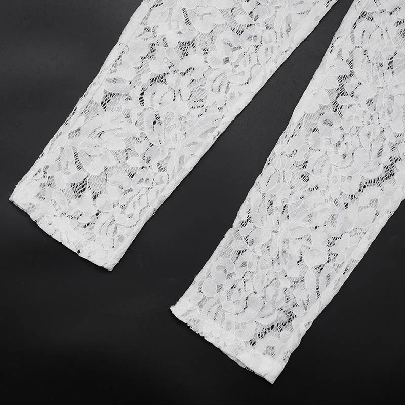 Elegant Sheer Lace Long Sleeve Skinny Jumpsuit for Women
