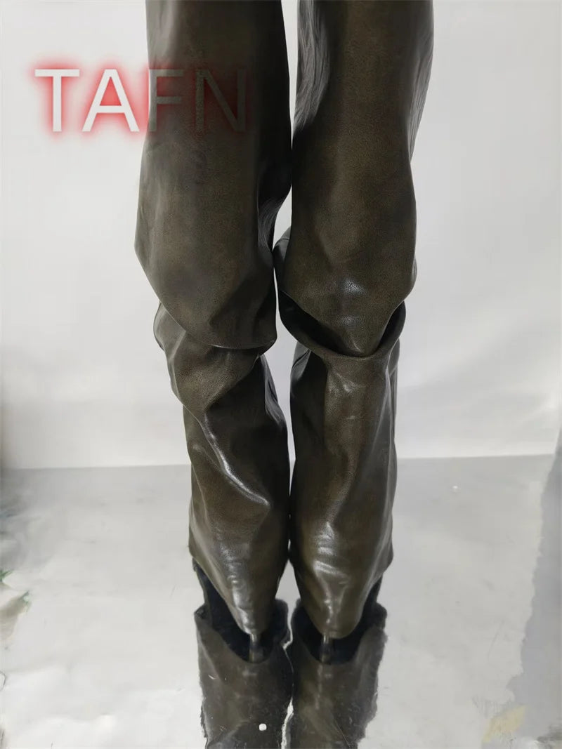 Pleated Knee High Boots Open Toe One Strap High Heel for Women