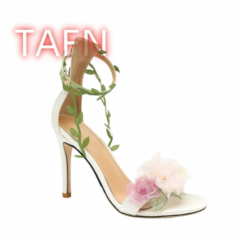 Floral Ankle Strap Open Toe Stiletto Sandals for Women