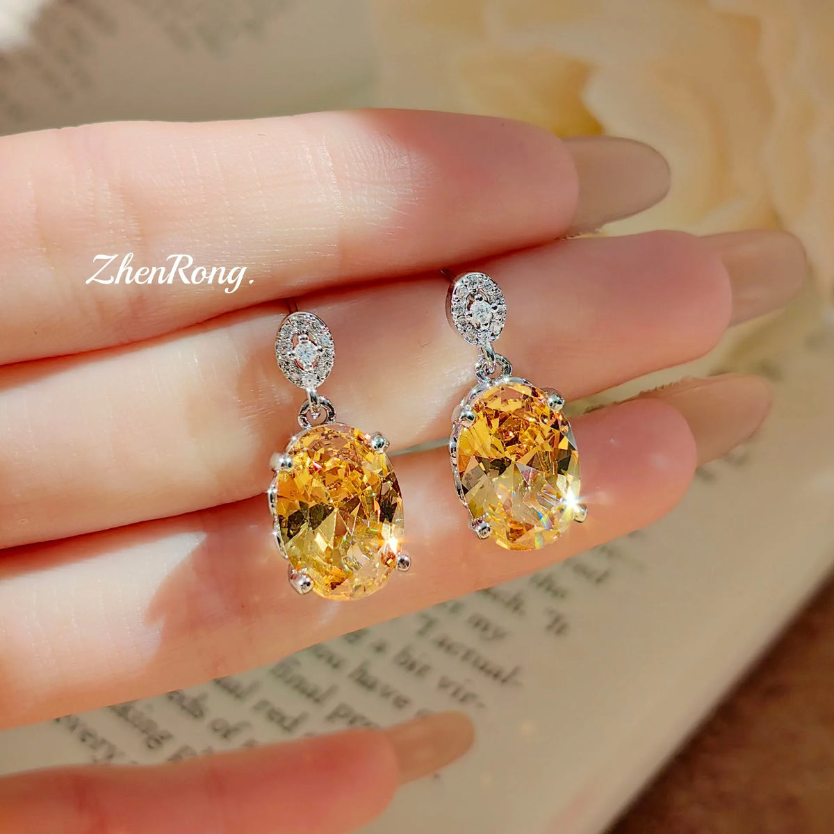 Oval Champagne Cubic Zirconia Jewelry Set for Women