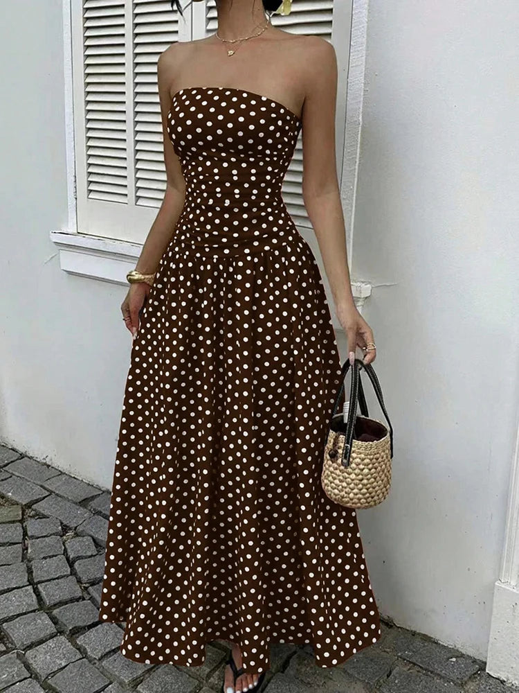 Polka Dot Backless Strapless Maxi Summer Dress for Women
