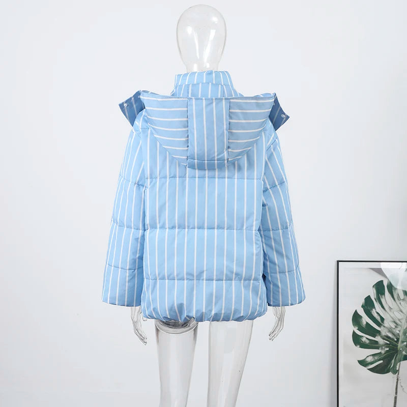 Striped Cotton Quilted Coat Single Breasted for Women