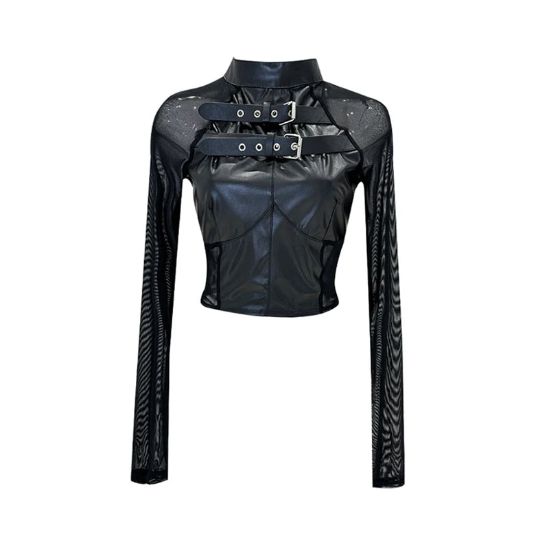 2023 Women Patchwork Black Gothic T-Shirt Punk Y2k 90s Fashion Long Sleeve Tee Top Korean Vintage Harajuku Grunge Funny T-Shirts