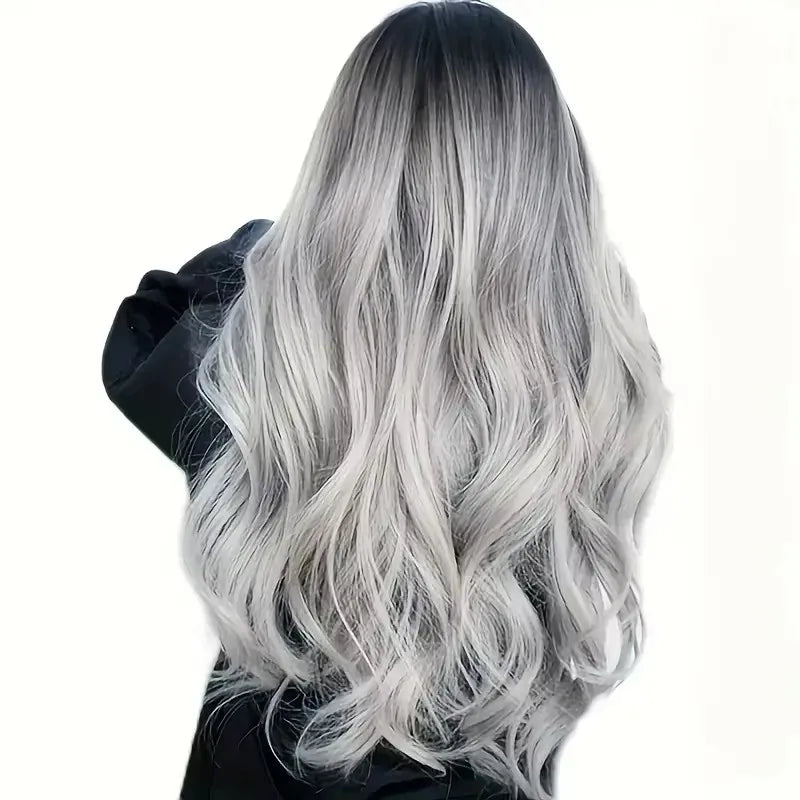 Gradient Black To Gray Long Body Wave Synthetic Wig For Women