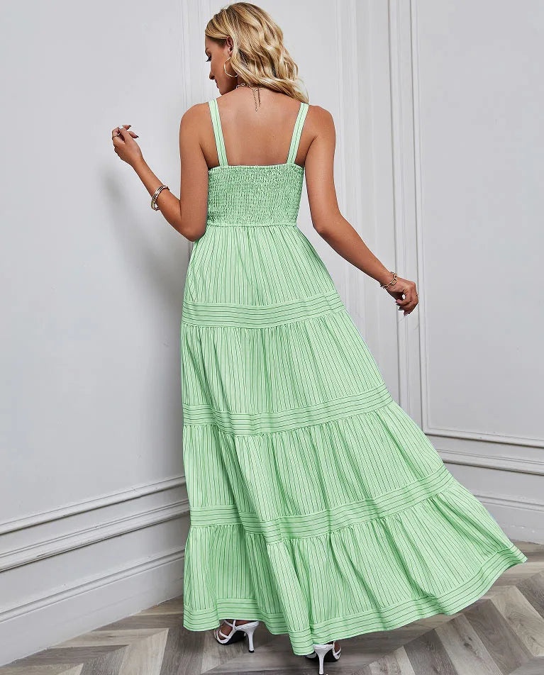 Elegant Striped Spaghetti Strap Maxi Dress for Women