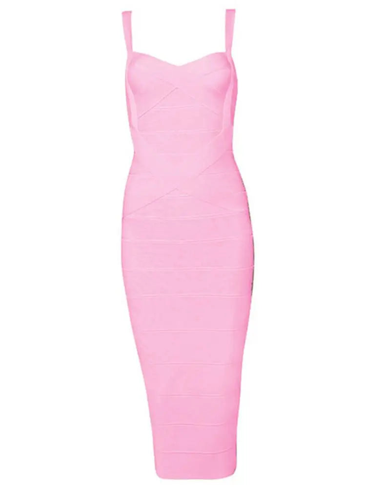 New 2024 Women Sexy Celebrity Midi Red White HL Elastic Bandage Dress Spaghetti Strap Club Bodycon Party Dress Wholesale HL434