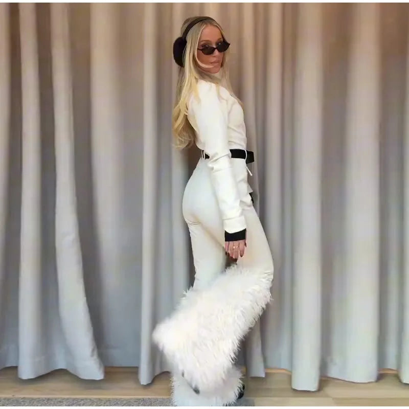 Women's Jumpsuit Loose Stand Collar Thicken Jackets Pants Sets Belt 2 Pieces Female Winter Woman Snowsuit Outfits For Outdoor